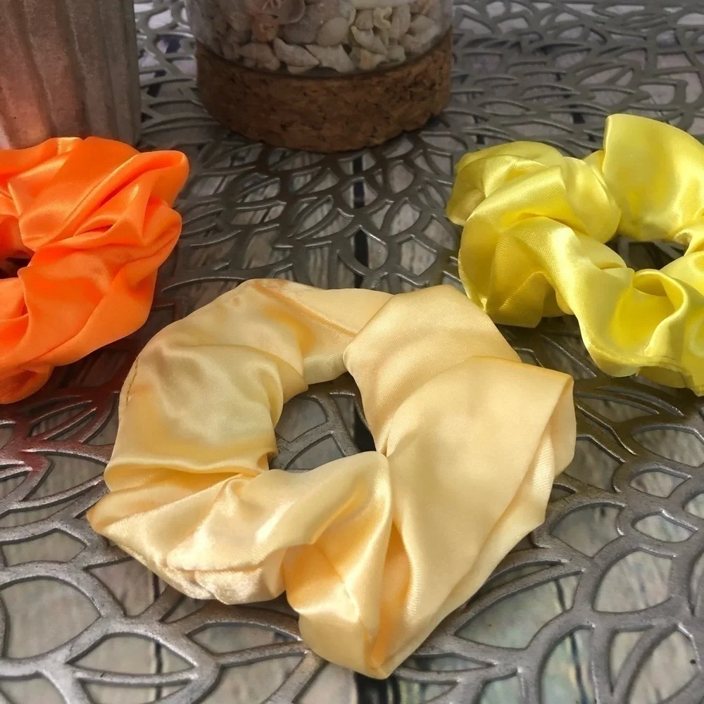 3 New Silk Scrunchies Orange, Yellow Creme colors